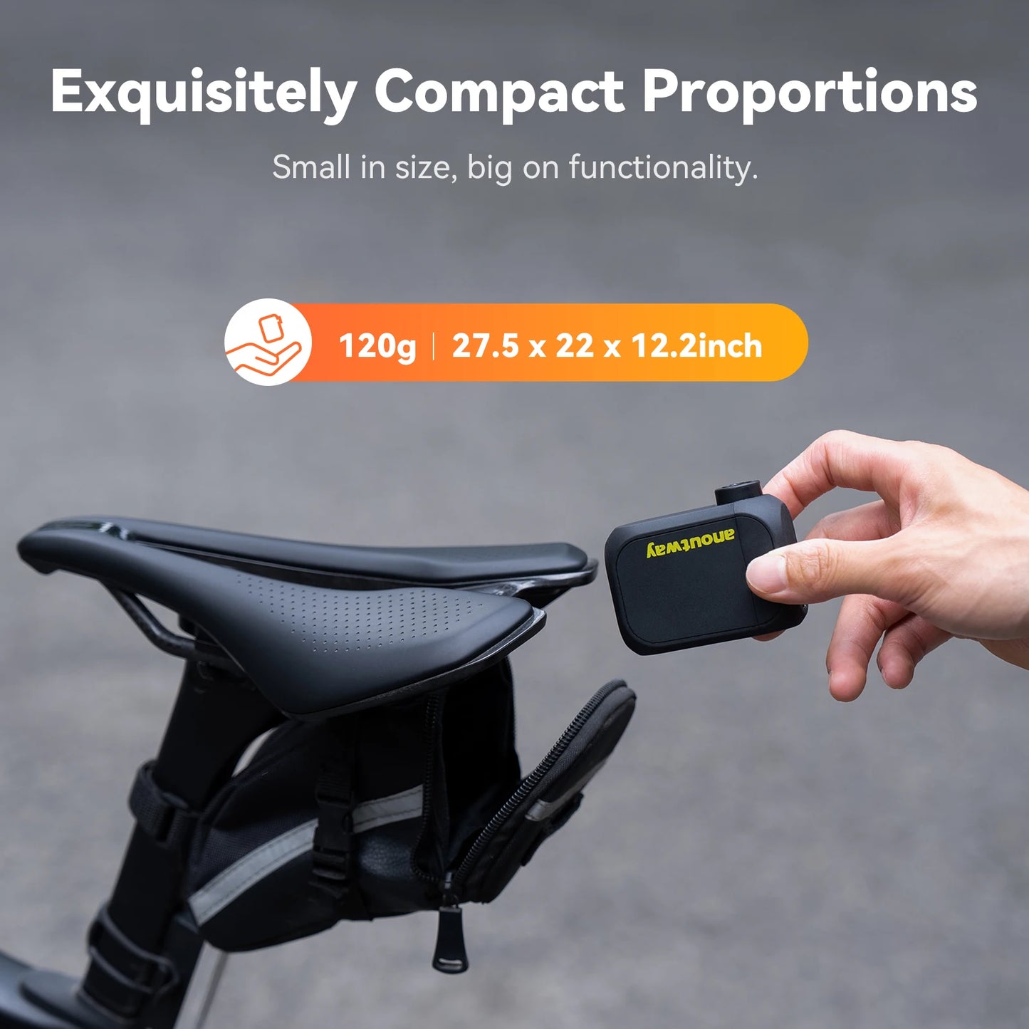 anoutway AT1 Pro Mini Electric pump for Bike Cordless Tire Inflator with Screen 25 Mins Fast Charging 120PSI Max 450mAh Battery