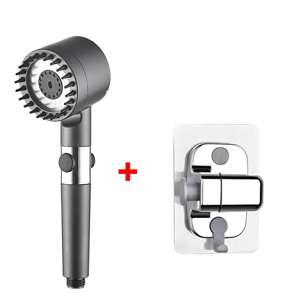 4 Modes Handheld Shower Head with Brush Cotton Filters One-click Stop Water Saving High Pressure Showerhead for Bathroom