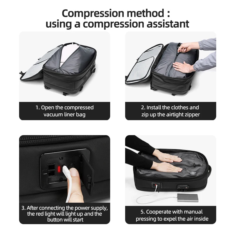 Travel Vacuum Compression Backpack with Electric Pump – Expandable, Waterproof & Fashionable