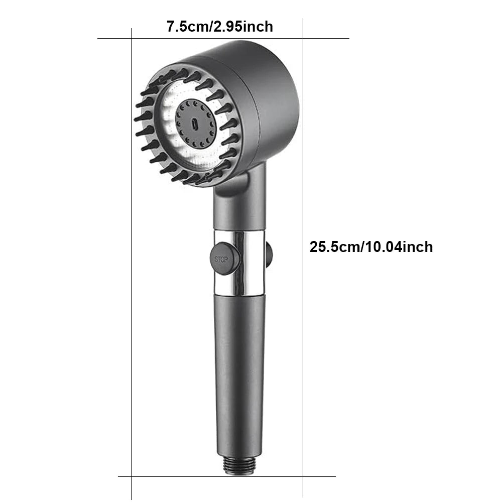 4 Modes Handheld Shower Head with Brush Cotton Filters One-click Stop Water Saving High Pressure Showerhead for Bathroom