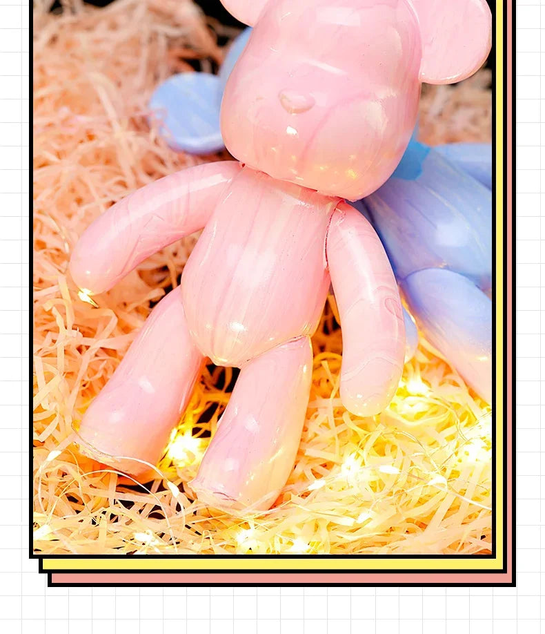 Creative Fluid Bear Handmade DIY Painting Violent Bear Sculpture White Mold Doll Figurine Toys Animal Bear Home Decor Ornaments