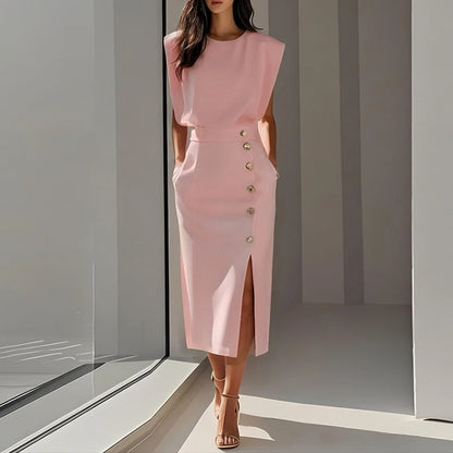 Elegant Summer O-Neck Split Dress – Timeless Style for Every Occasion
