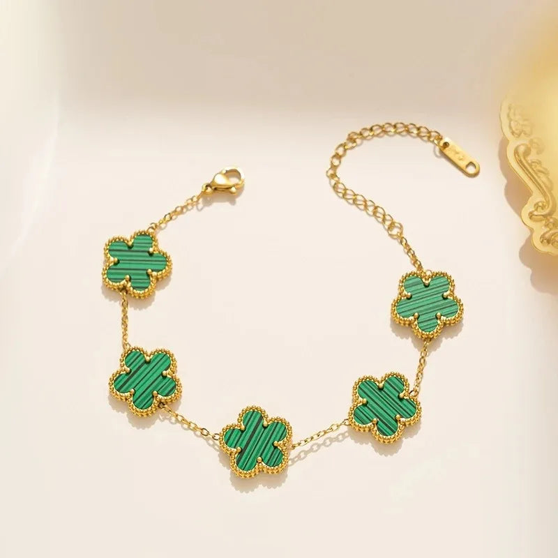 Five-Leaf Flower Shell Bracelet – Elegant Stainless Steel Jewellery for Women