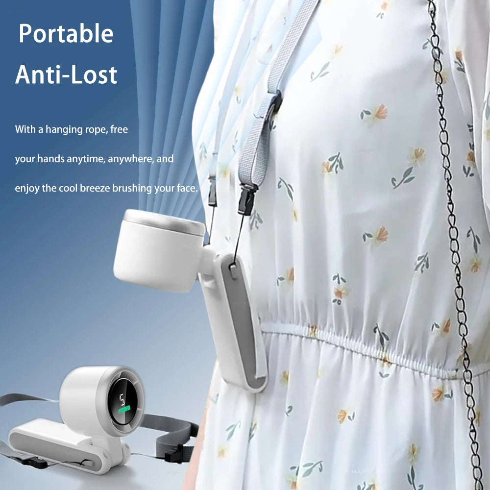 2025 New Hand-held LED Display 180 Degree Folding Desktop Mini Fan Hanging Neck Outdoor Folding High-speed Powerful Turbo Fan