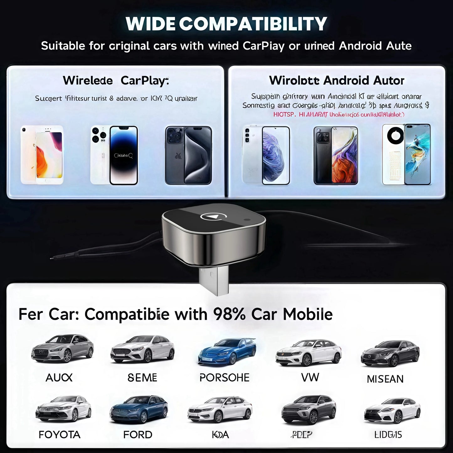 New Wireless CarPlay Android Auto Adapter USB Dongle Smart Mini Box Plug And Play Universal For VW Toyota Nissan Honda Ford Benz