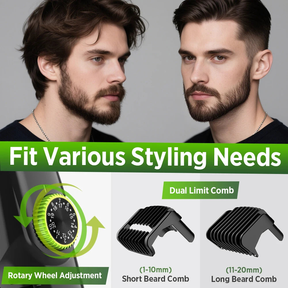Cordless Vacuum Beard Trimmer Rechargeable Electric Shaver For Man Rechargeable Waterproof  Dry Wet Men's Razor Mustache Trimmer