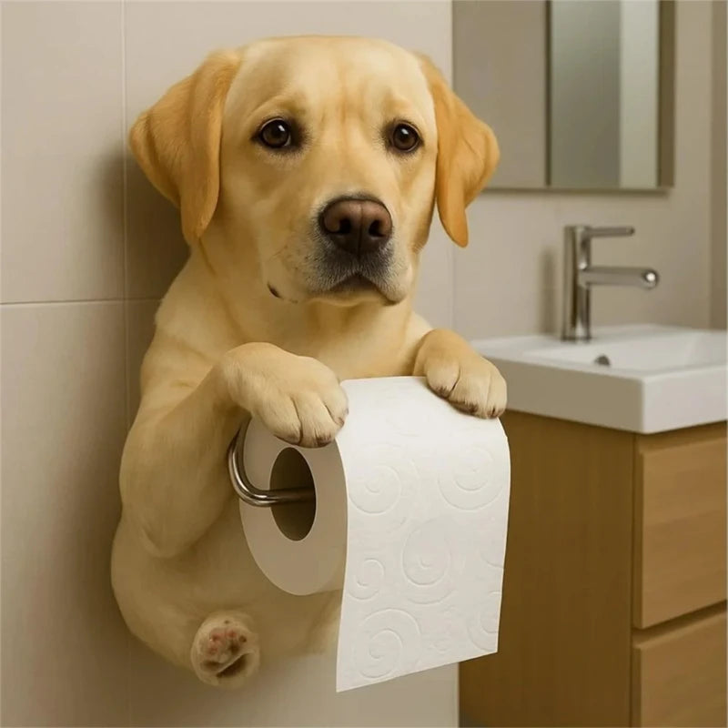 Playful Dog Toilet Paper Holder – Wall-Mounted Resin Animal Statue