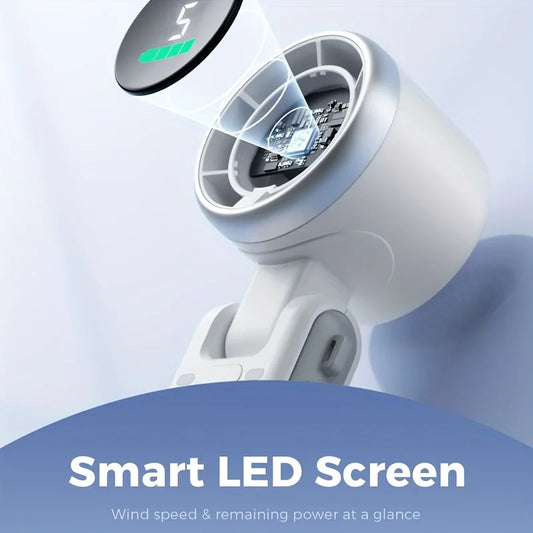 2025 New Hand-held LED Display 180 Degree Folding Desktop Mini Fan Hanging Neck Outdoor Folding High-speed Powerful Turbo Fan