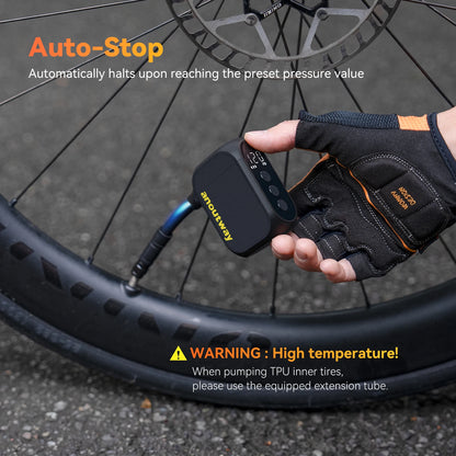 anoutway AT1 Pro Mini Electric pump for Bike Cordless Tire Inflator with Screen 25 Mins Fast Charging 120PSI Max 450mAh Battery