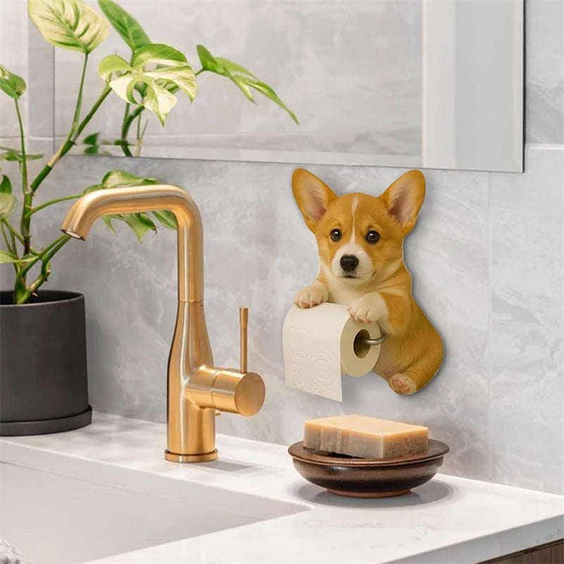 Playful Dog Toilet Paper Holder – Wall-Mounted Resin Animal Statue