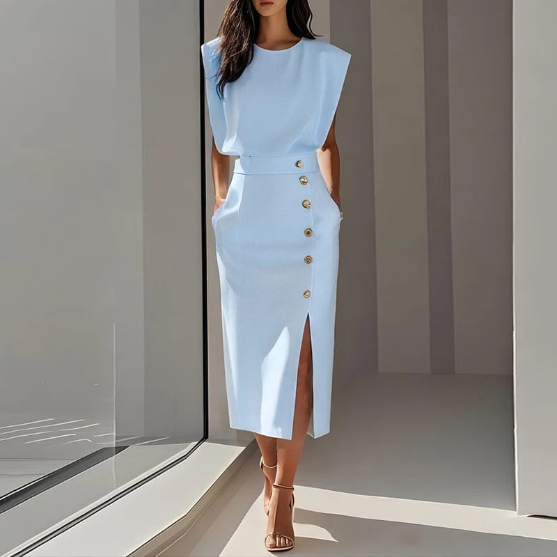 Elegant Summer O-Neck Split Dress – Timeless Style for Every Occasion