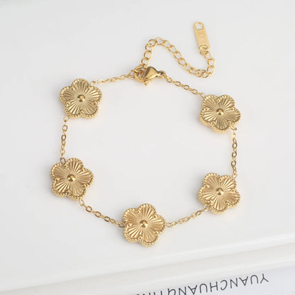 Five-Leaf Flower Shell Bracelet – Elegant Stainless Steel Jewellery for Women