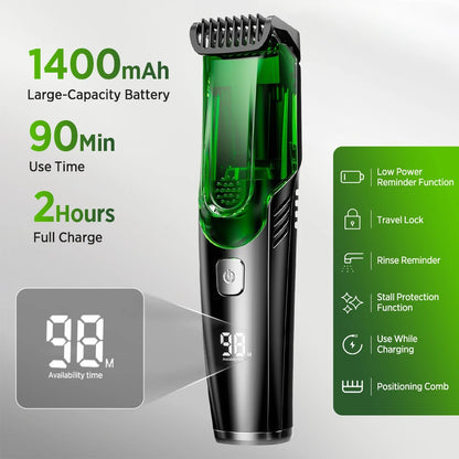 Cordless Vacuum Beard Trimmer Rechargeable Electric Shaver For Man Rechargeable Waterproof  Dry Wet Men's Razor Mustache Trimmer