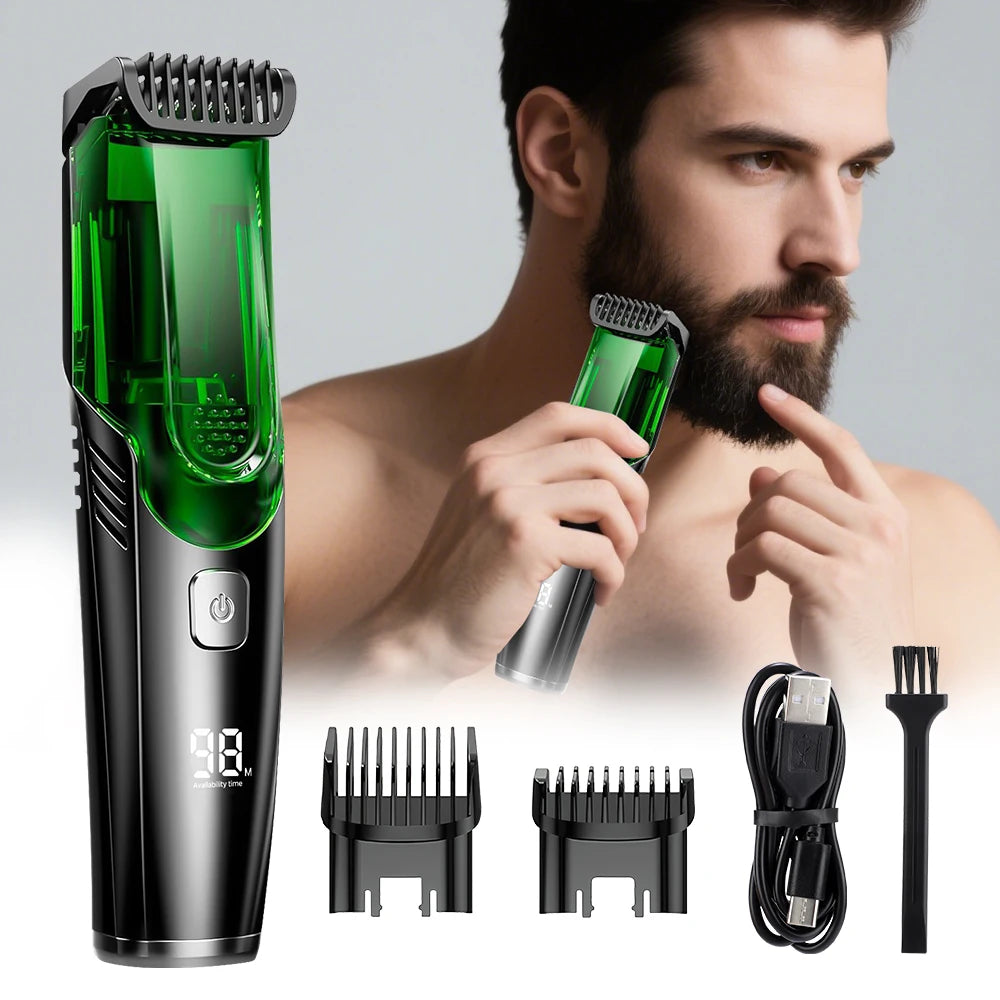 Cordless Vacuum Beard Trimmer Rechargeable Electric Shaver For Man Rechargeable Waterproof  Dry Wet Men's Razor Mustache Trimmer