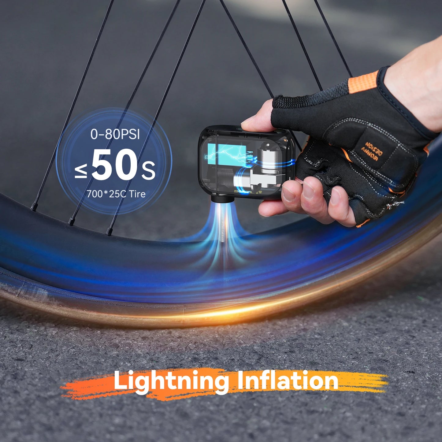 anoutway AT1 Pro Mini Electric pump for Bike Cordless Tire Inflator with Screen 25 Mins Fast Charging 120PSI Max 450mAh Battery