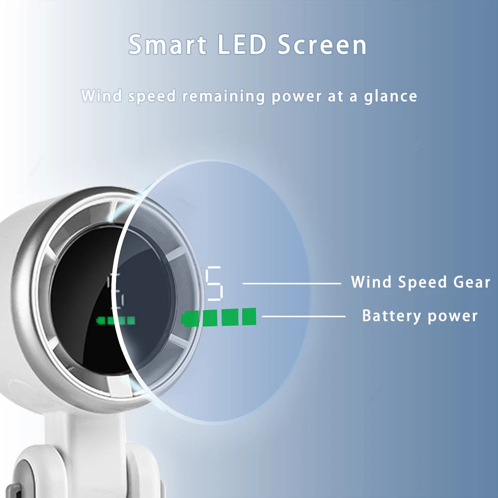 2025 New Hand-held LED Display 180 Degree Folding Desktop Mini Fan Hanging Neck Outdoor Folding High-speed Powerful Turbo Fan