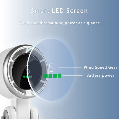 2025 New Hand-held LED Display 180 Degree Folding Desktop Mini Fan Hanging Neck Outdoor Folding High-speed Powerful Turbo Fan
