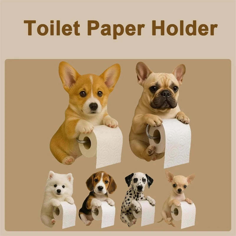 Playful Dog Toilet Paper Holder – Wall-Mounted Resin Animal Statue