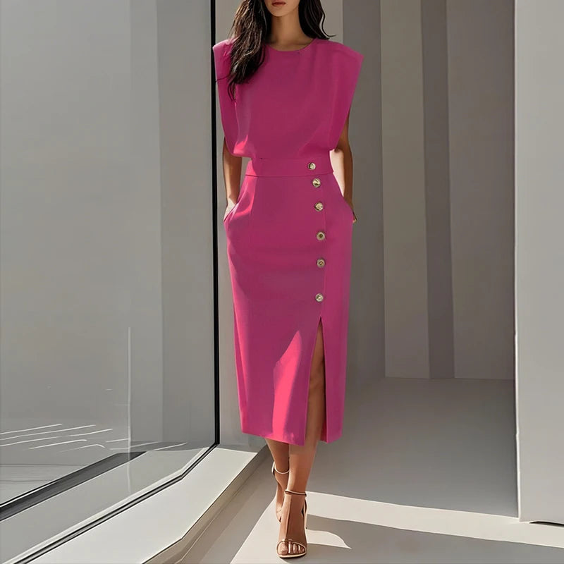 Elegant Summer O-Neck Split Dress – Timeless Style for Every Occasion