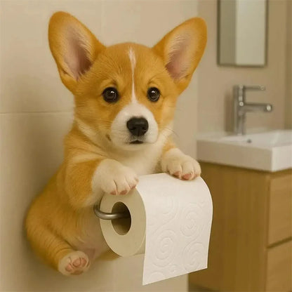 Playful Dog Toilet Paper Holder – Wall-Mounted Resin Animal Statue
