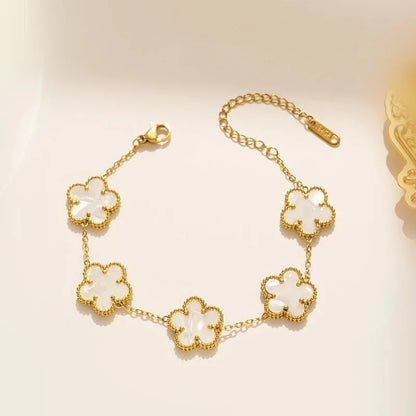 Five-Leaf Flower Shell Bracelet – Elegant Stainless Steel Jewellery for Women