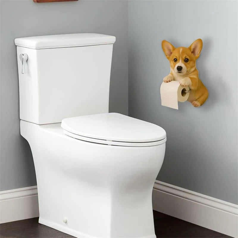 Playful Dog Toilet Paper Holder – Wall-Mounted Resin Animal Statue