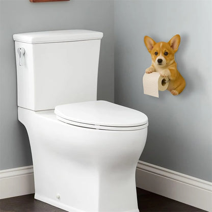 Playful Dog Toilet Paper Holder – Wall-Mounted Resin Animal Statue