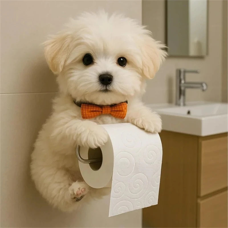 Playful Dog Toilet Paper Holder – Wall-Mounted Resin Animal Statue