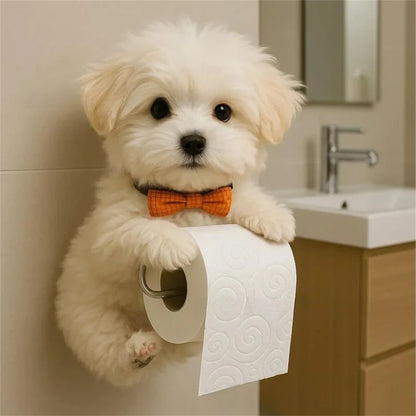 Playful Dog Toilet Paper Holder – Wall-Mounted Resin Animal Statue
