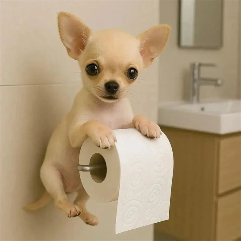 Playful Dog Toilet Paper Holder – Wall-Mounted Resin Animal Statue