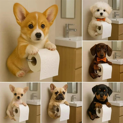 Playful Dog Toilet Paper Holder – Wall-Mounted Resin Animal Statue
