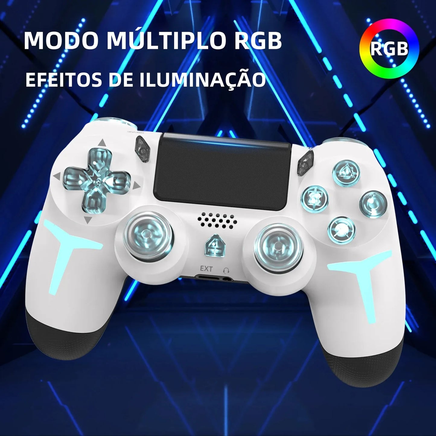 GAMINJA RGB Light Wireless Game Controller For PS4 PS3 Console Computer PC LED Bluetooth Gamepad 6-axis Gyroscope Dual Vibration