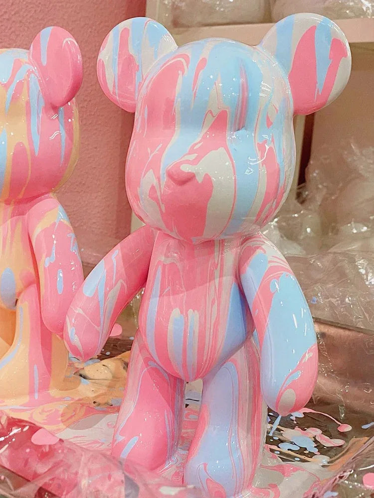 Creative Fluid Bear Handmade DIY Painting Violent Bear Sculpture White Mold Doll Figurine Toys Animal Bear Home Decor Ornaments