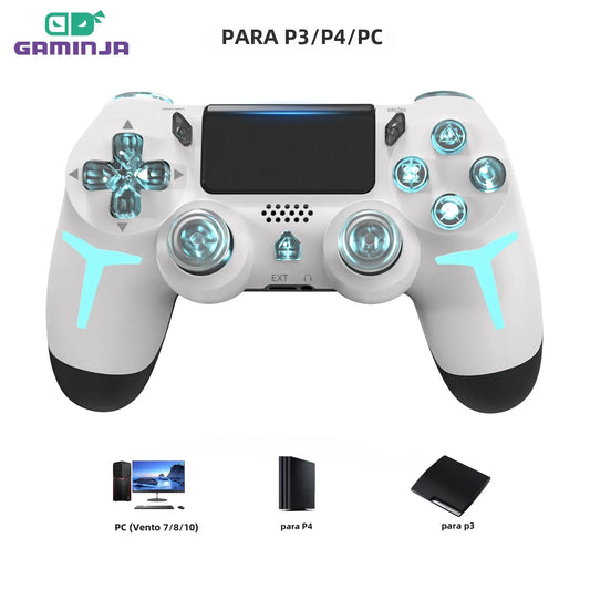 GAMINJA RGB Light Wireless Game Controller For PS4 PS3 Console Computer PC LED Bluetooth Gamepad 6-axis Gyroscope Dual Vibration