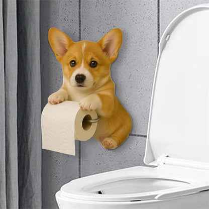 Playful Dog Toilet Paper Holder – Wall-Mounted Resin Animal Statue