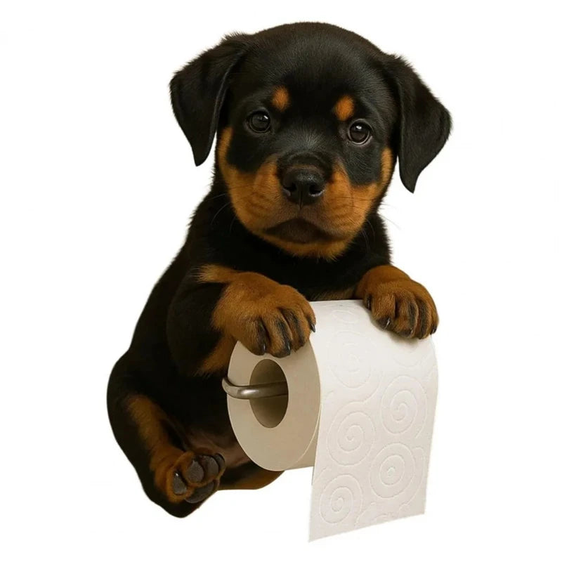 Playful Dog Toilet Paper Holder – Wall-Mounted Resin Animal Statue