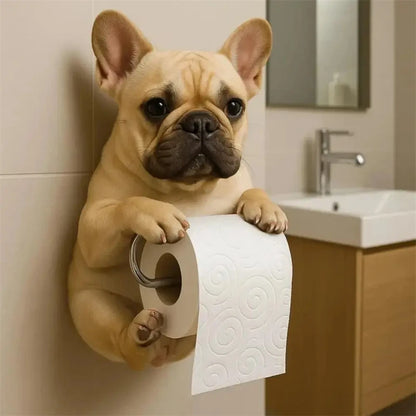 Playful Dog Toilet Paper Holder – Wall-Mounted Resin Animal Statue