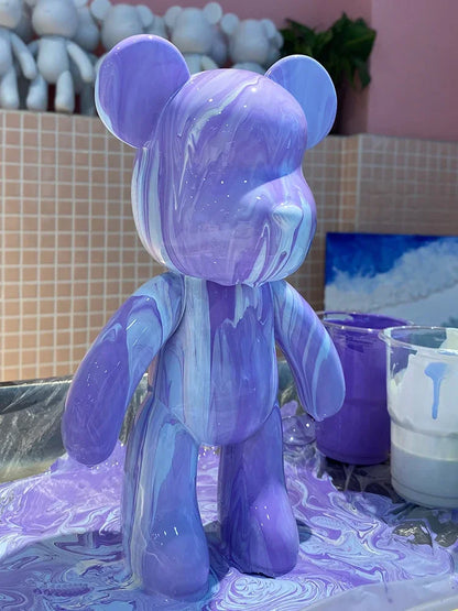 Creative Fluid Bear Handmade DIY Painting Violent Bear Sculpture White Mold Doll Figurine Toys Animal Bear Home Decor Ornaments