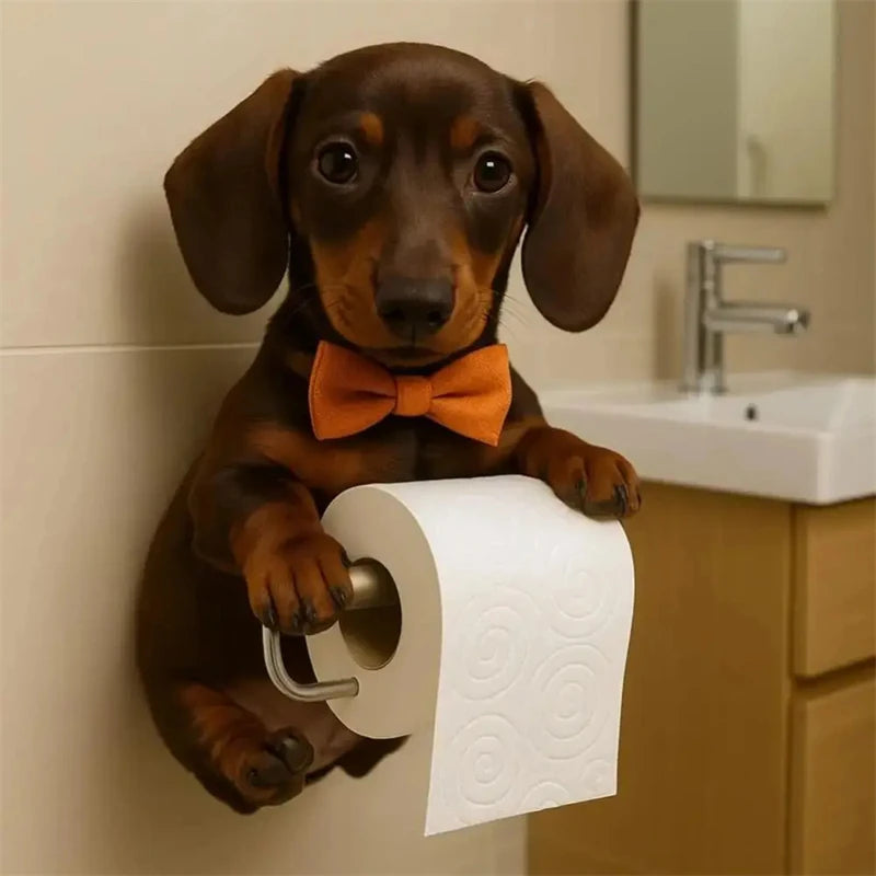 Playful Dog Toilet Paper Holder – Wall-Mounted Resin Animal Statue
