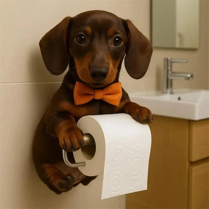Playful Dog Toilet Paper Holder – Wall-Mounted Resin Animal Statue