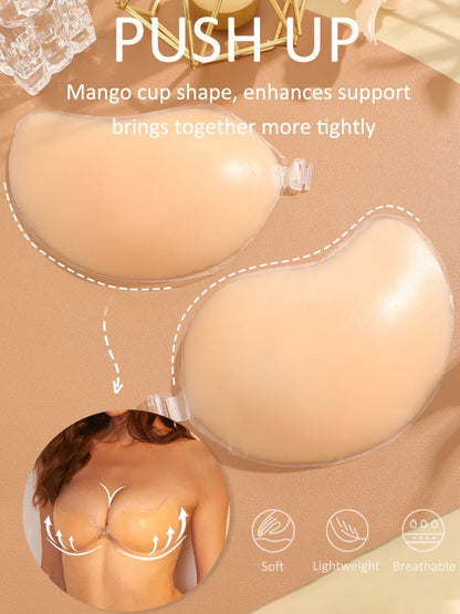 Women Reusable Silicone Bra Sticker Adhesive Invisible Bra Chest Patch Female Mango Patch Pad Strapless Underwear Silicone Bras
