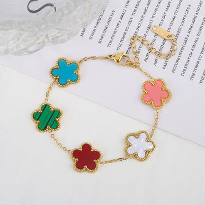 Five-Leaf Flower Shell Bracelet – Elegant Stainless Steel Jewellery for Women