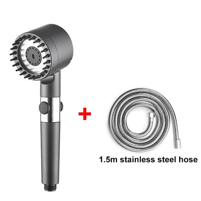 4 Modes Handheld Shower Head with Brush Cotton Filters One-click Stop Water Saving High Pressure Showerhead for Bathroom
