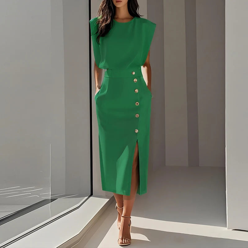 Elegant Summer O-Neck Split Dress – Timeless Style for Every Occasion