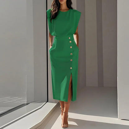 Elegant Summer O-Neck Split Dress – Timeless Style for Every Occasion